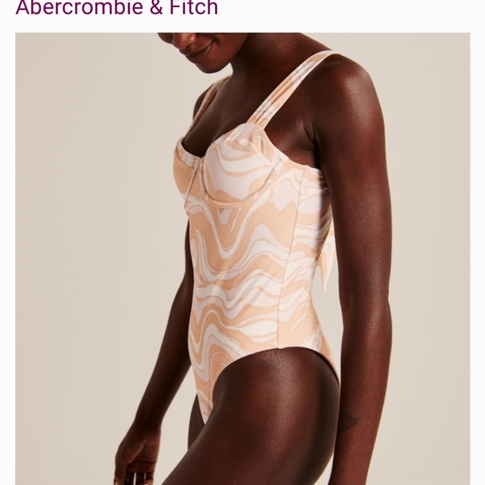 Abercrombie & Fitch Peach Swirl Pleated Strap Underwire One Piece Swimsuit - Picture 3 of 11